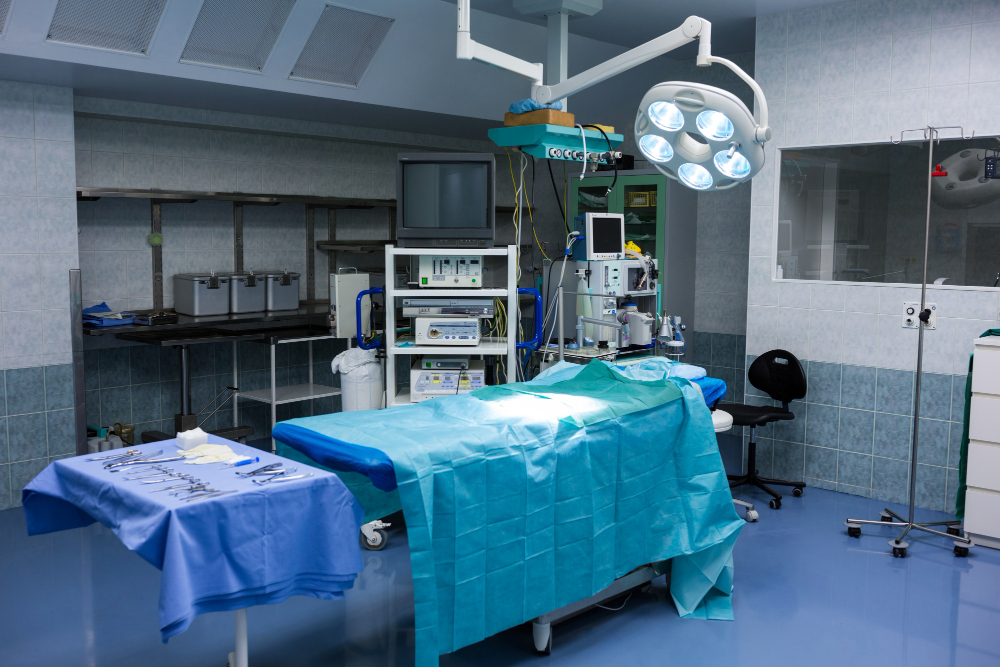 An operating theatre suite prepared for surgery
