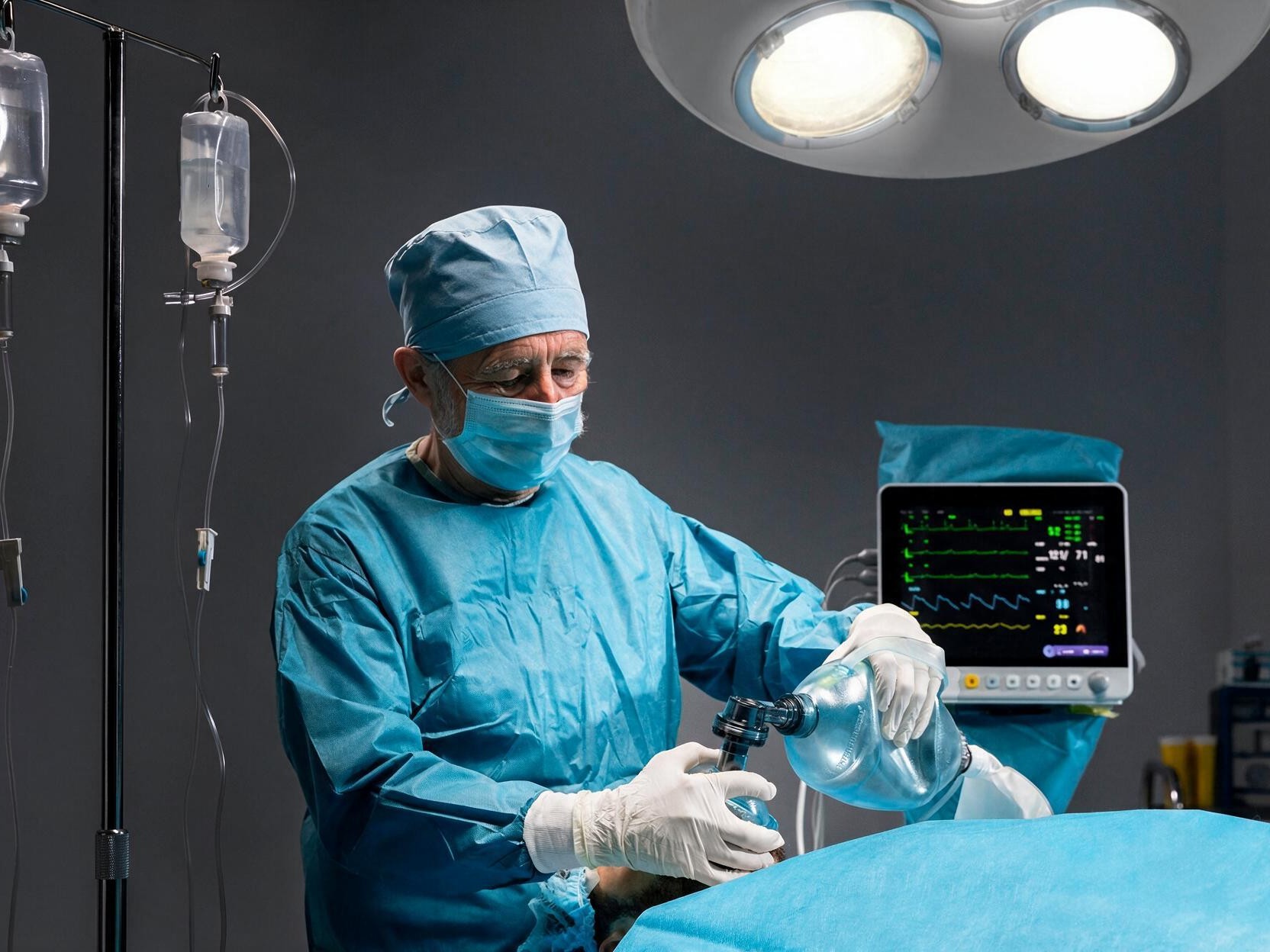 Anaesthetist preparing equipment in theatre