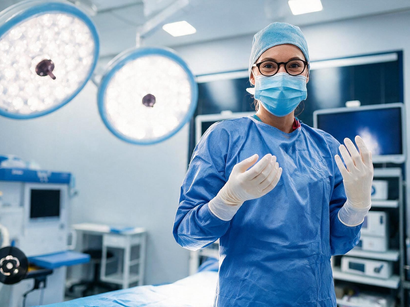 Anaesthetist gloved up in theatre